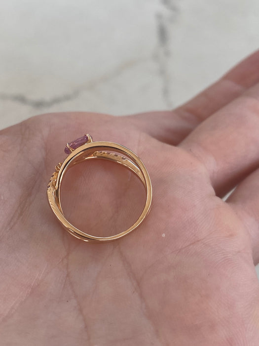 Vintage 18K Rose Gold Pink Sapphire Diamond Ring