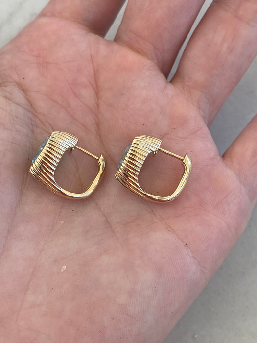 14K Gold Fluted Blue Topaz Huggie Earrings