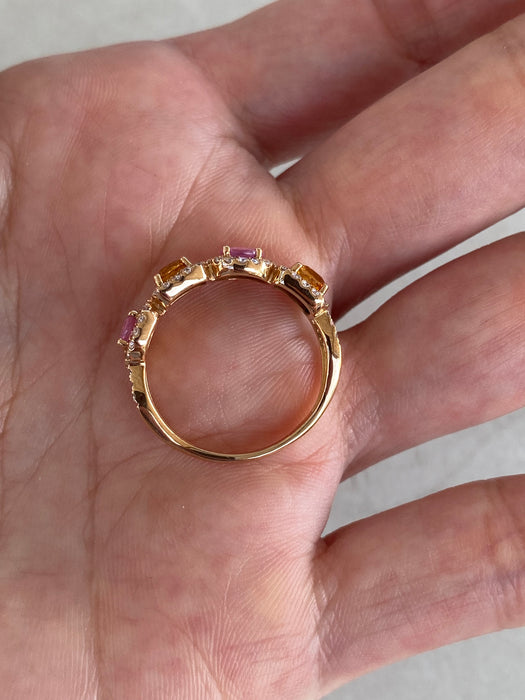 Vintage 18K Rose Gold Sapphire & Diamond Ring