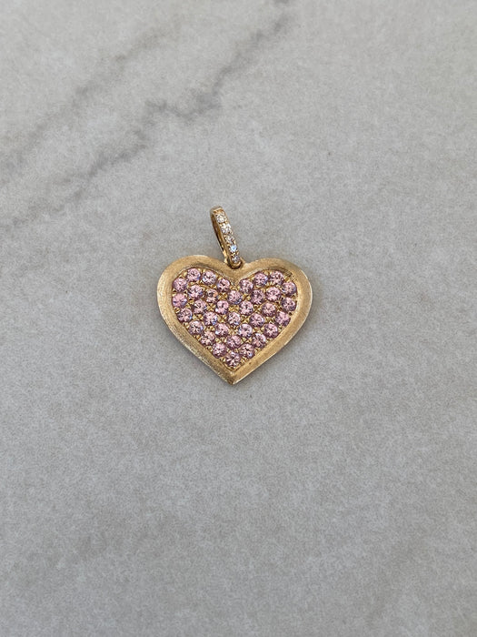 14K Gold Pink Sapphire Heart Charm