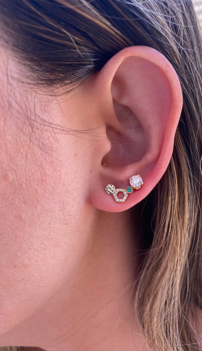 14K Gold Emerald & Diamond Molecule Stud Earrings