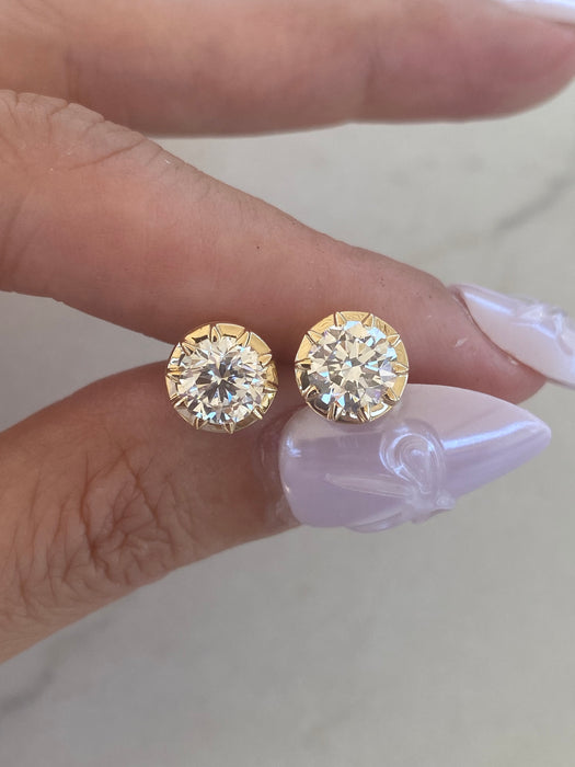 14K Gold 2.00 CTW Lab Diamond Bezel Stud Earrings