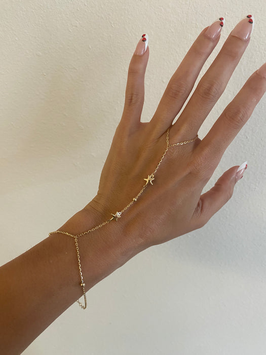 14K Gold Double Puffy Star Hand Chain