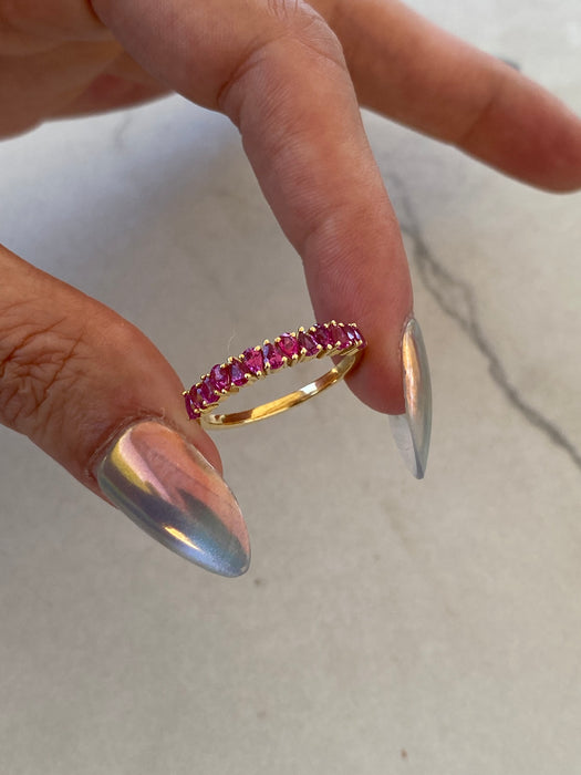 14k Gold Half Eternity Pear Ruby Ring