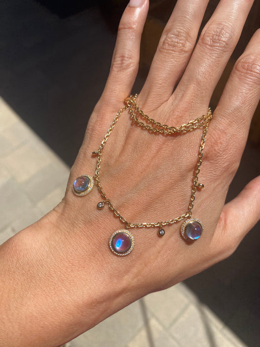 14K Gold Natural Moonstone & Diamond Biker Chain Necklace