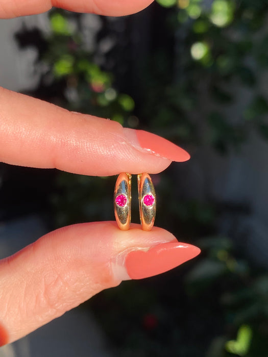 14k flush ruby huggie earrings
