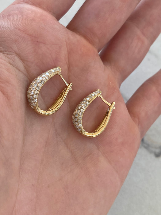Vintage 14K Gold Natural Diamond Pavé Huggie Hoop Earrings – 1.10 CTW