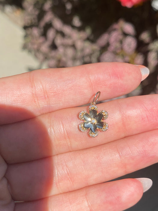 14k diamond flower charm pendant