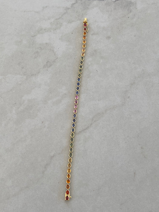 14K Gold Bezel Set Rainbow Pear Sapphire Bracelet