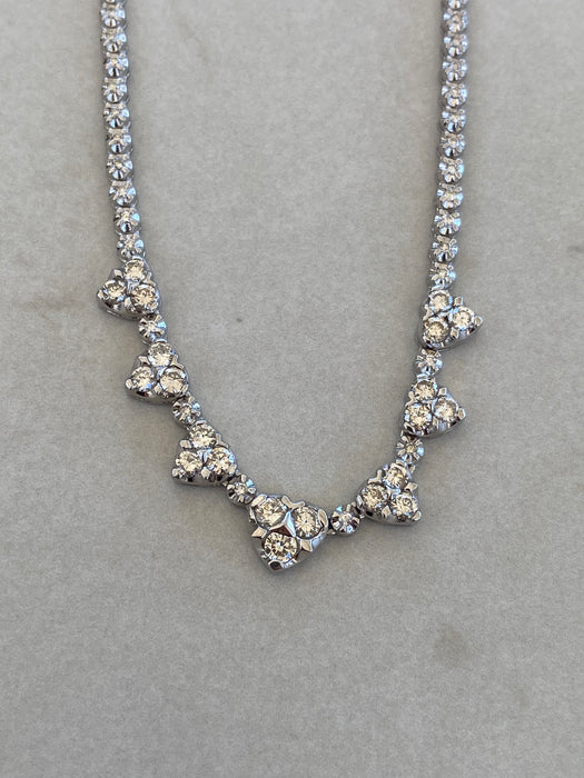 Vintage Platinum 850 Natural Diamond Heart Tennis Necklace – 3.00 TCW