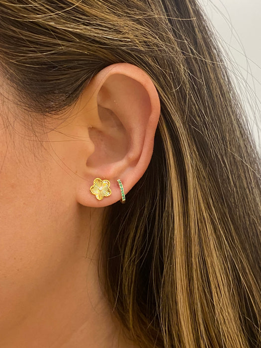 14K Fluted Rainbow Flower Diamond Stud Earrings