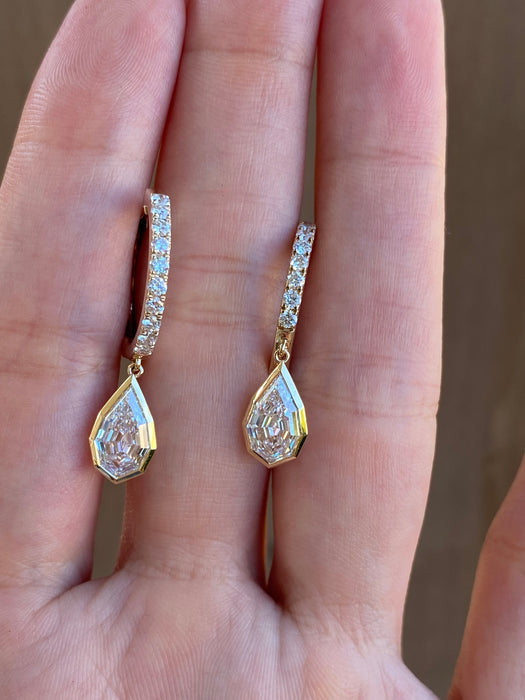 14K Gold Lab Diamond Step-Cut Drop Hoop Earrings – 2.7 TCW