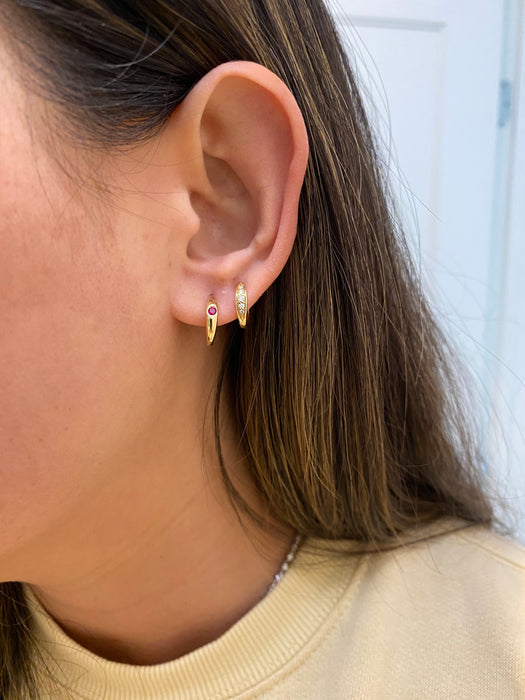 14k flush ruby huggie earrings