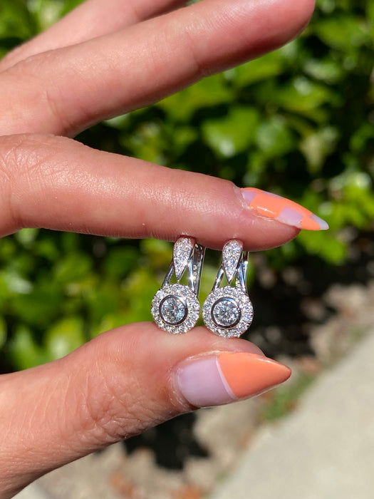 14k white gold diamond huggie earrings