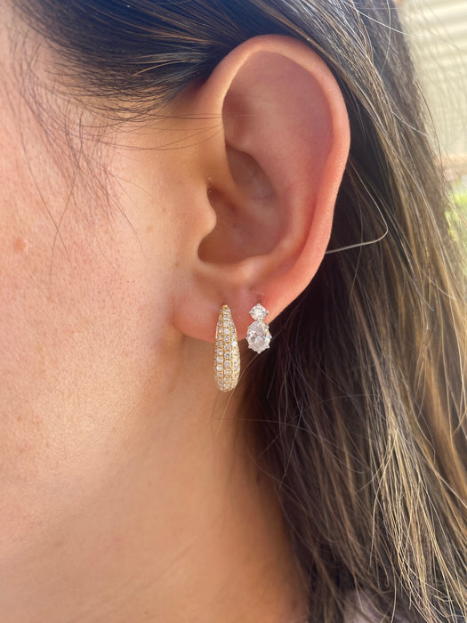 Vintage 14K Gold Natural Diamond Pavé Huggie Hoop Earrings – 1.10 CTW