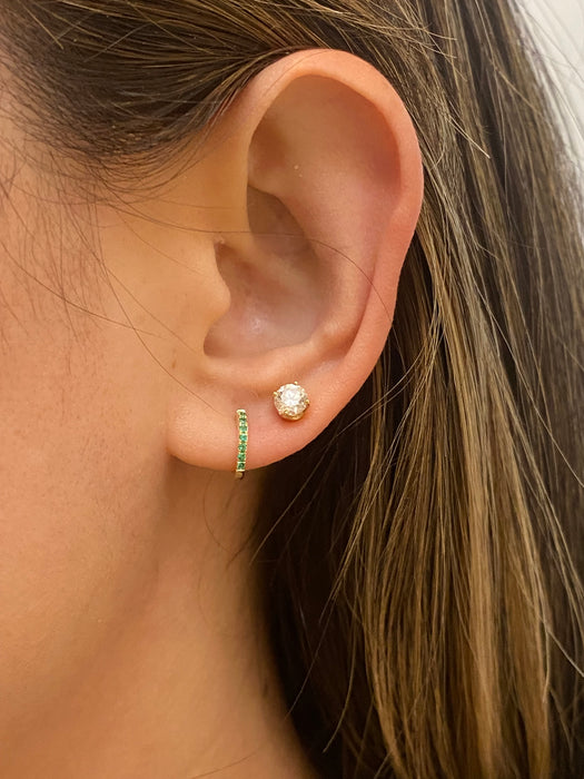 14K Gold 9MM Mini Emerald Huggie Earrings