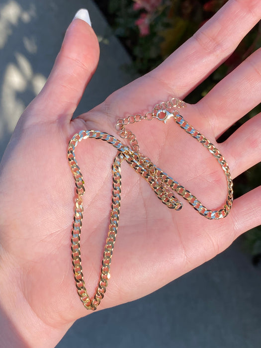 14K Solid Gold Curb Choker Necklace | Adjustable 12–15”