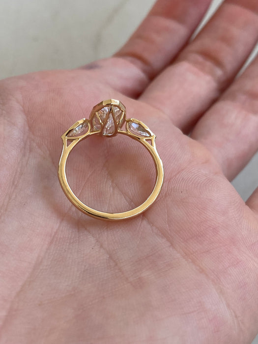 14K Gold Bezel Set Step Cut Lab Diamond Oval & Pear Ring