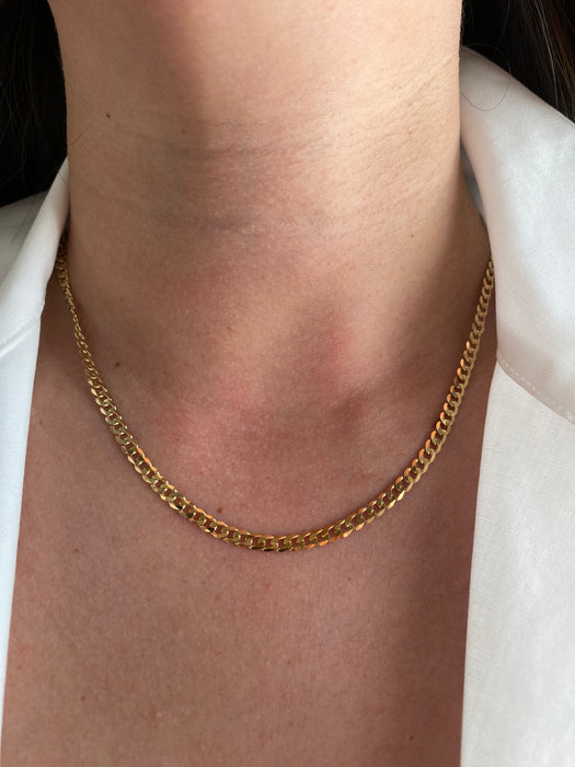 14K Solid Gold Curb Choker Necklace | Adjustable 12–15”