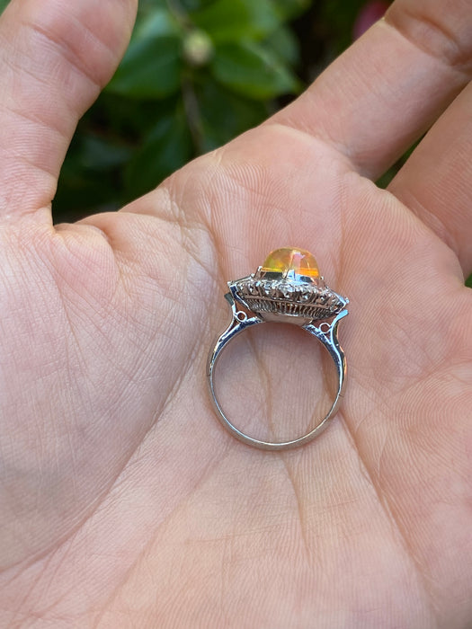 Platinum 850 opal diamond ring size 4.75