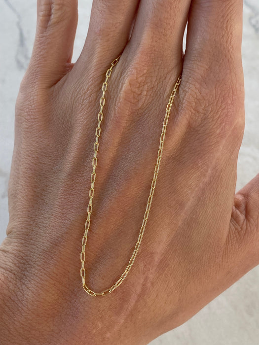 14K Gold Mini Paperclip Chain Necklace – 14.25 Inches