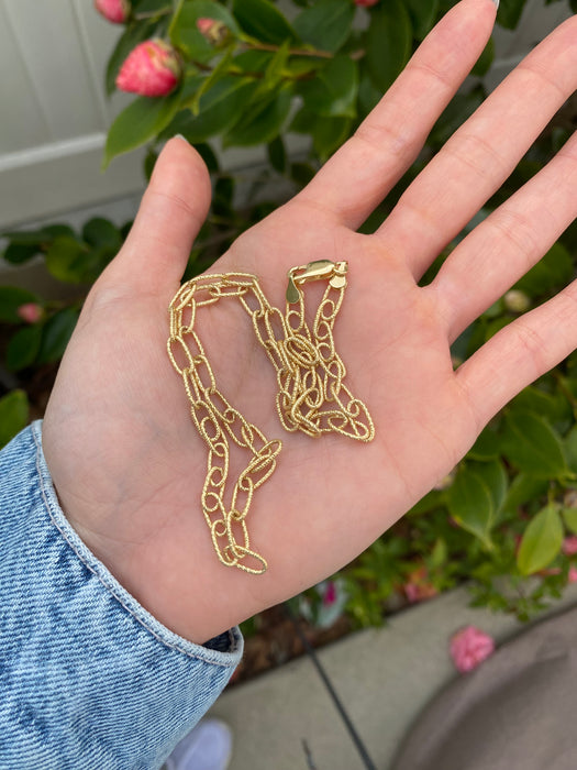 14k solid textured paperclip necklace 17”