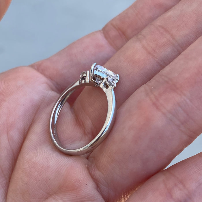 Vintage Platinum Trilogy Diamond Ring – 1.02ct Trillion Center, Size 6.25