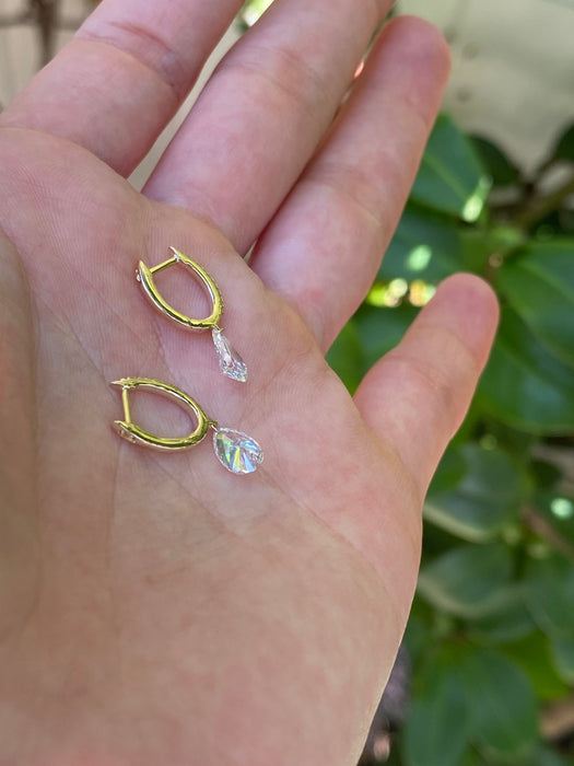 14k 1.2 carat lab diamond drilled pear Huggie earrings