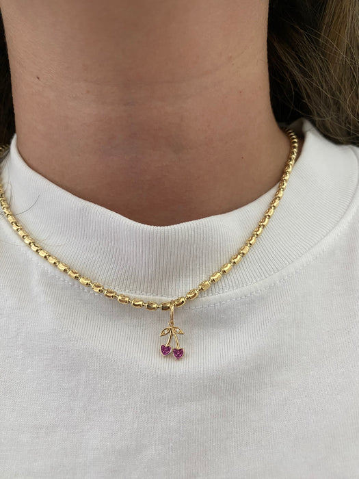 14K Gold Ruby & Diamond Cherry Charm