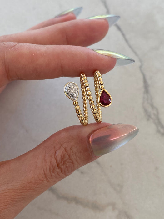 14K Spiral Bead Ruby & Diamond Ring