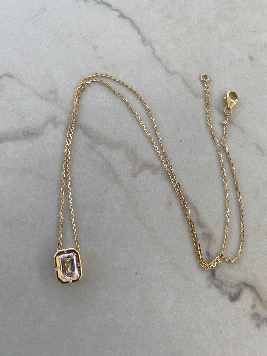 14K Gold 1.51ct Emerald Cut Lab Diamond Bezel Pendant Necklace – IGI Certified