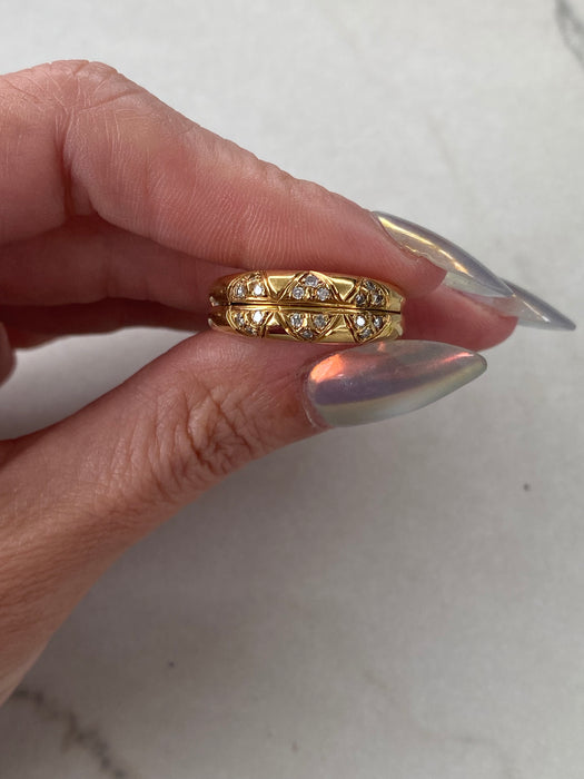 Vintage 18K Gold Diamond & Hidden Emerald Convertible Ring