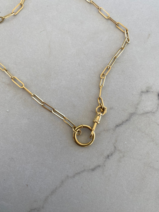 14K Gold Paperclip Chain Necklace with Swivel Dog Clip & Large Push Clasp | 16”