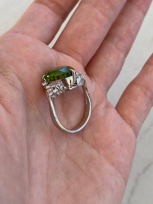 Vintage Platinum 900 Peridot & Diamond Ring