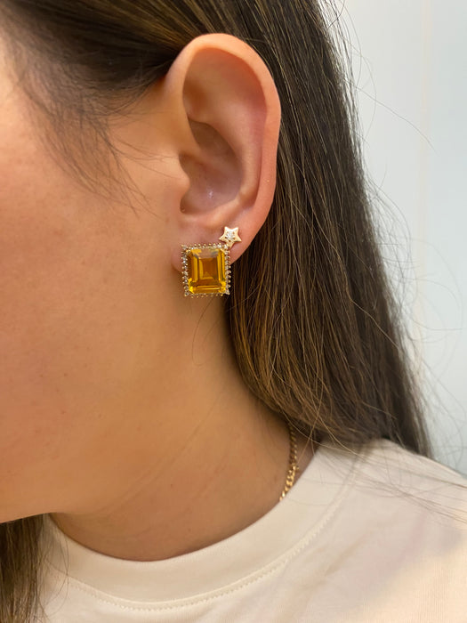 14k citrine diamond omega back earrings