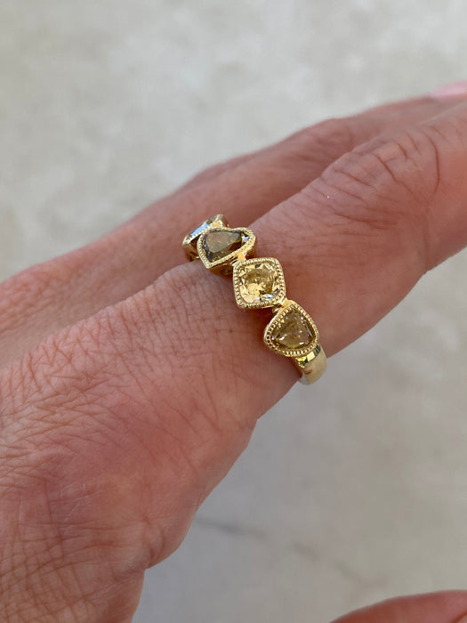 18K Natural Yellow & Champagne Diamond Multi-Shape Bezel Ring