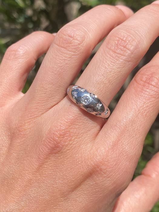 Vintage Platinum 900 Diamond Star Bombe Ring Size 7.5