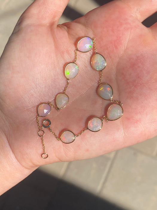 14K Natural Opal Bezel Station Bracelet