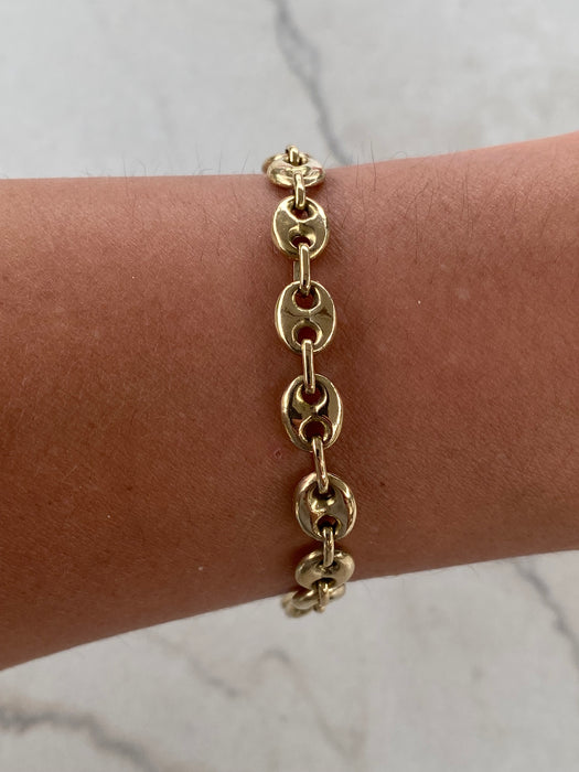Vintage 14K Yellow Gold Puffy Mariner Link Bracelet – 8”
