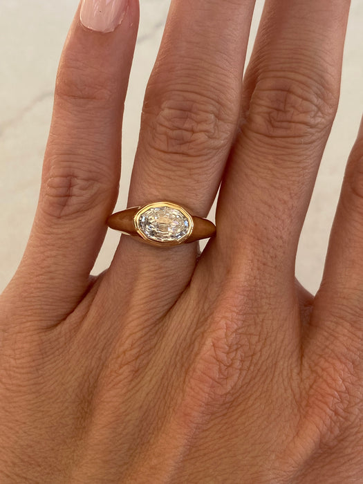 14K Gold 1.50 Carat Oval Step-Cut Bezel Set Lab Diamond Ring