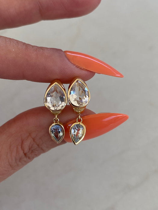 14K White & Blue Topaz Bezel Set Huggie Earrings