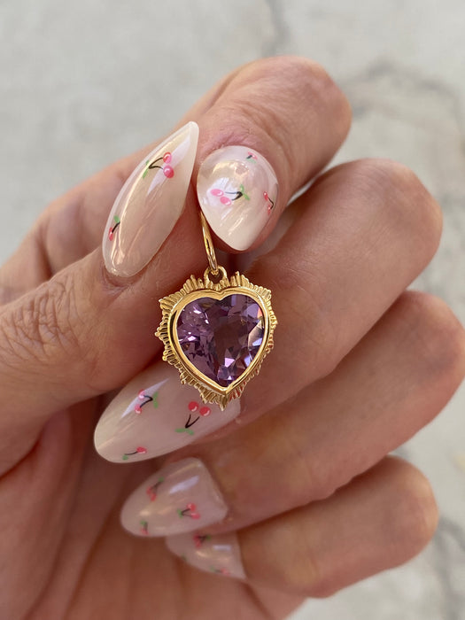 14K Natural 3.3 Carat Amethyst Heart Charm