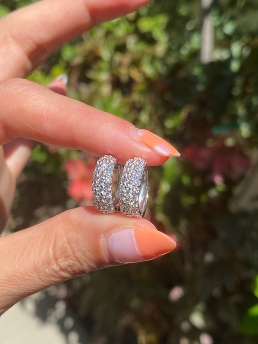 Platinum 950 1 carat triple row diamond hoop earrings