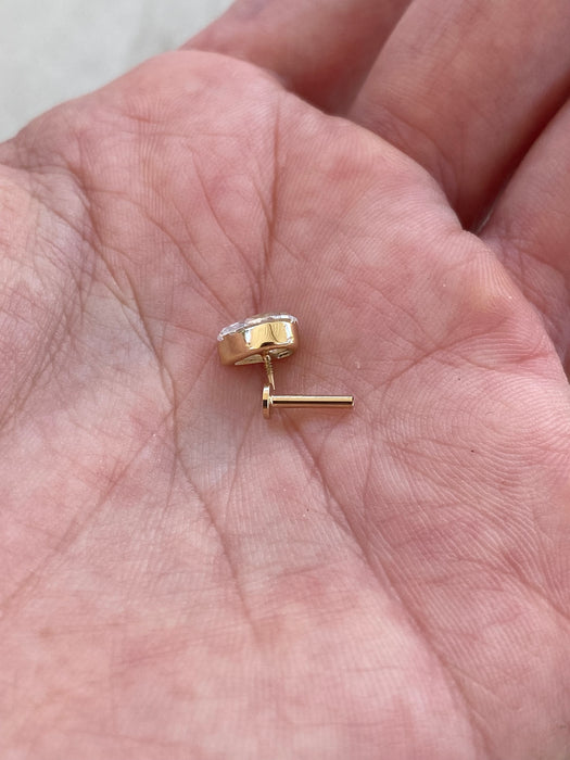 14K Gold Invisible Set Lab Diamond Pear | 0.65 TCW Screw Back Stud Single