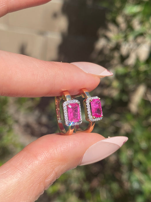 14K Gold Ruby & Diamond Huggie Earrings