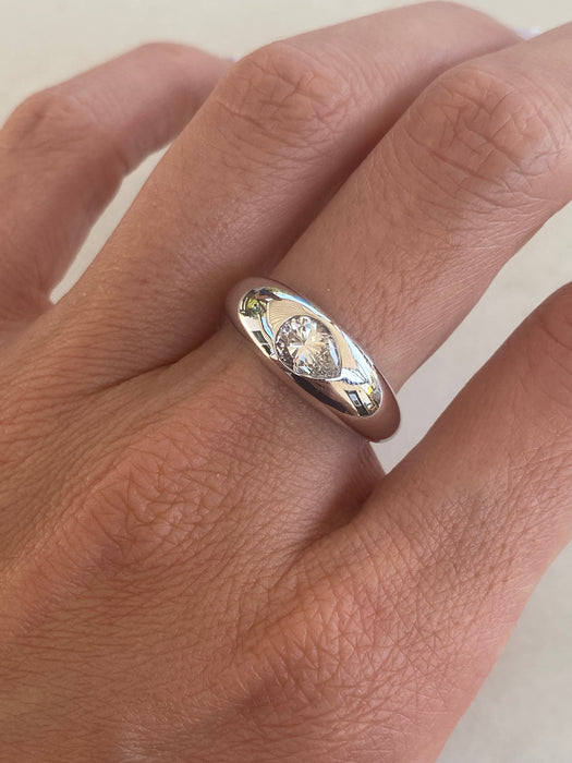 14K White Gold Pear Lab Diamond Ring 0.75 CTW Flush Set