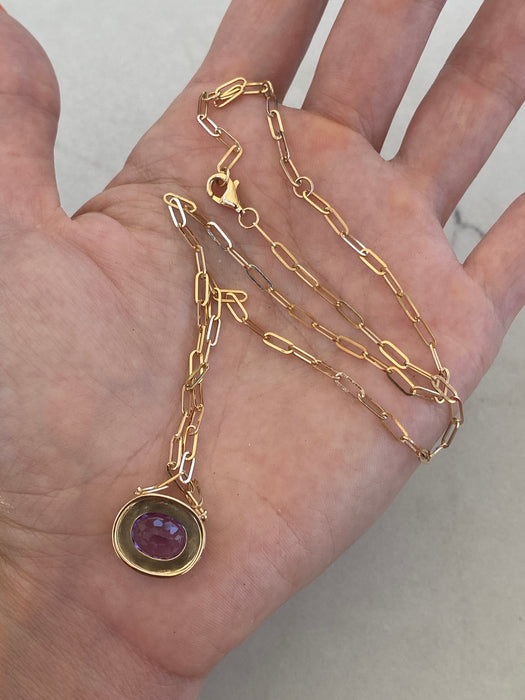 14K Gold East-West Amethyst Paperclip Necklace