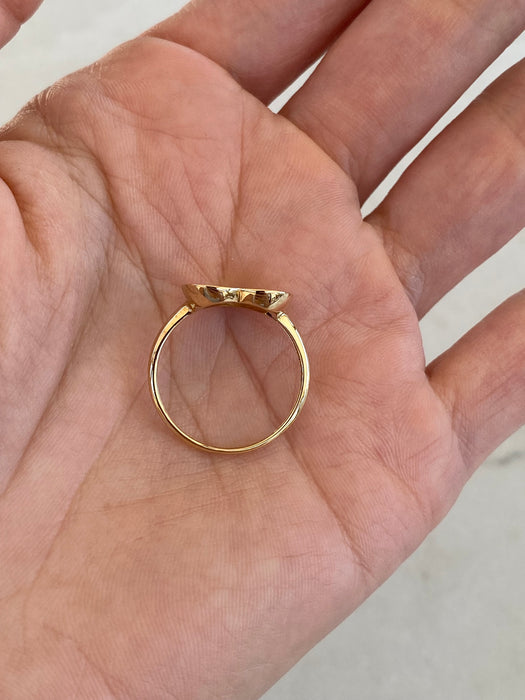 14K Gold Diamond Heart Flower Ring – Size 7