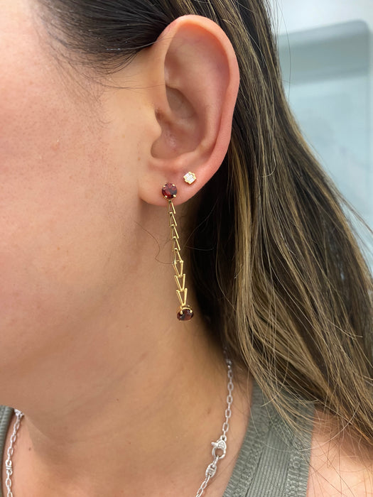 Vintage 14K Gold Garnet Dangle V-Link Earrings