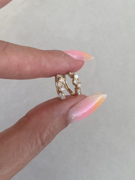 14K Gold Lab Diamond Offset Huggie Earrings